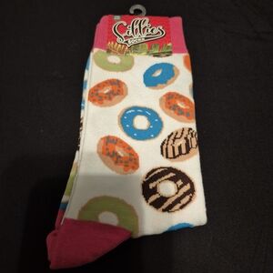 Sillies Women's Donut Print Crew Socks - White with Pink Accents